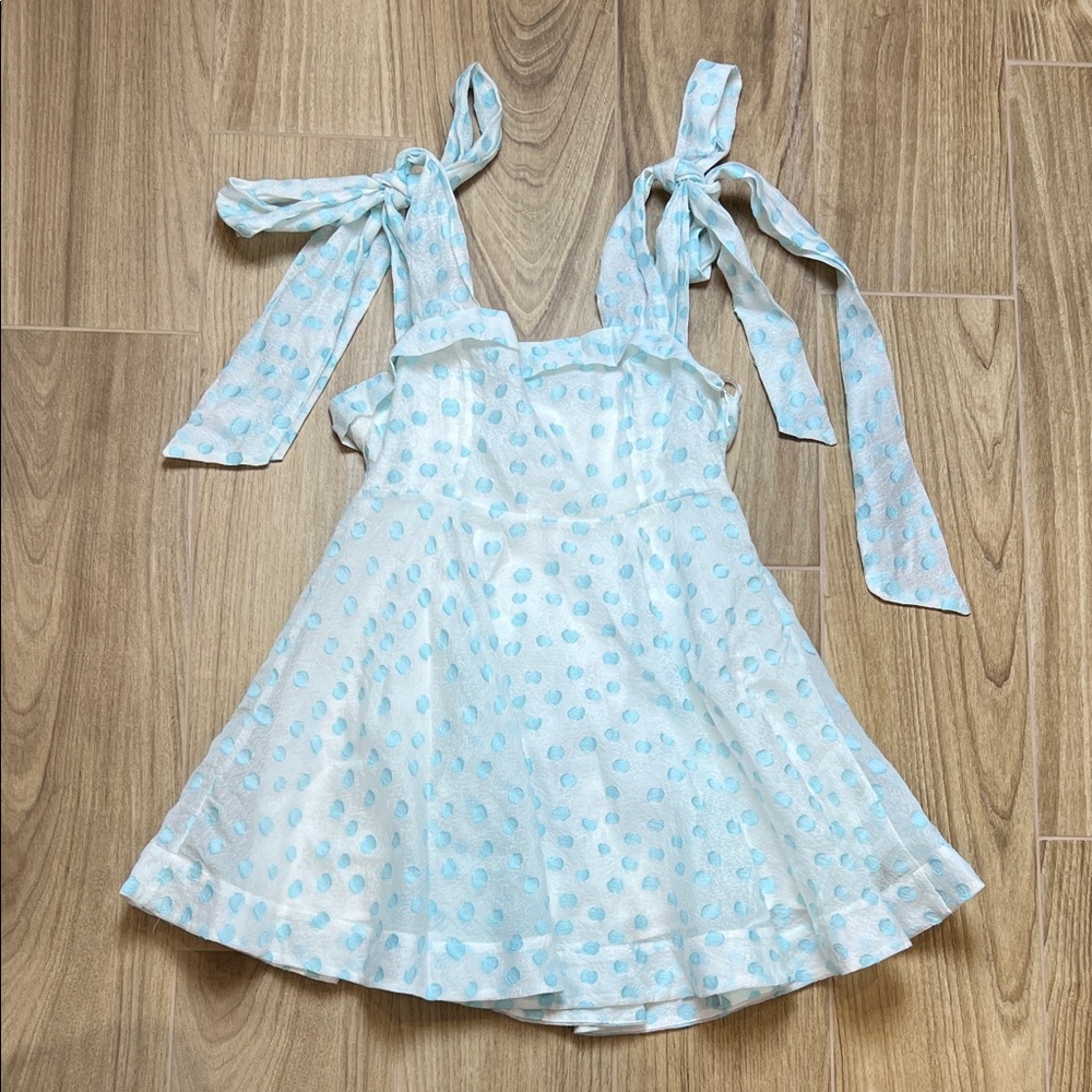 MABLE Fit‎ Flare White and Light Blue Polka Dot Mini Dress